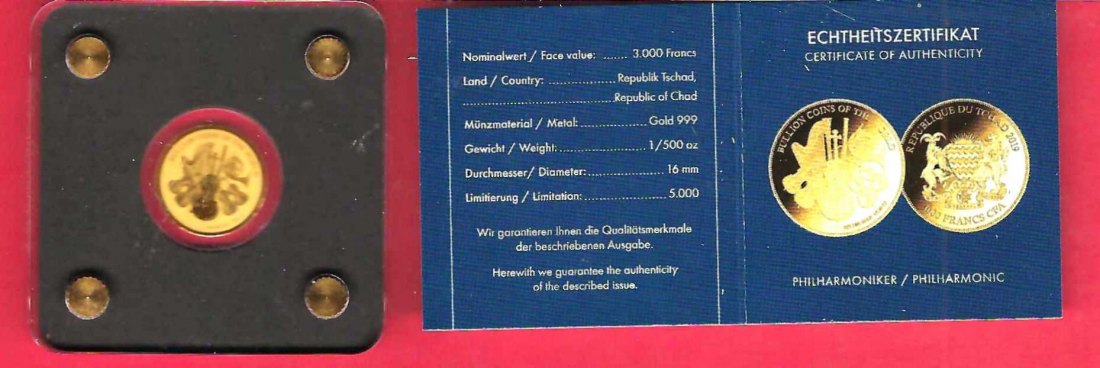  Bullion o.f.t.World Philharmoniker 1/500 Oz Feingold Golden Gate Koblenz Frank Maurer X581   