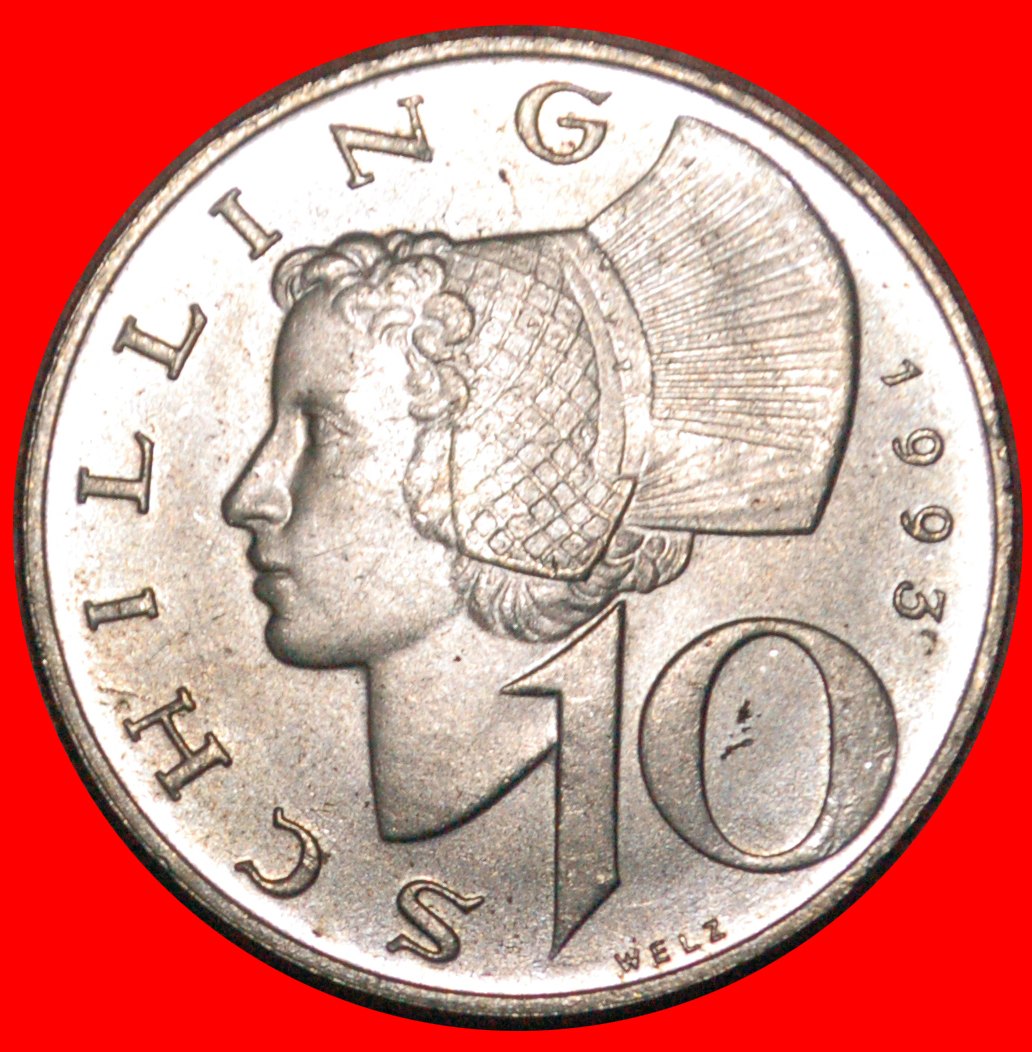  * HAMMER AND SICLE  (1974-2001)★ AUSTRIA ★ 10 SHILLINGS 1993 UNC MINT LUSTRE!★LOW START★ NO RESERVE!   