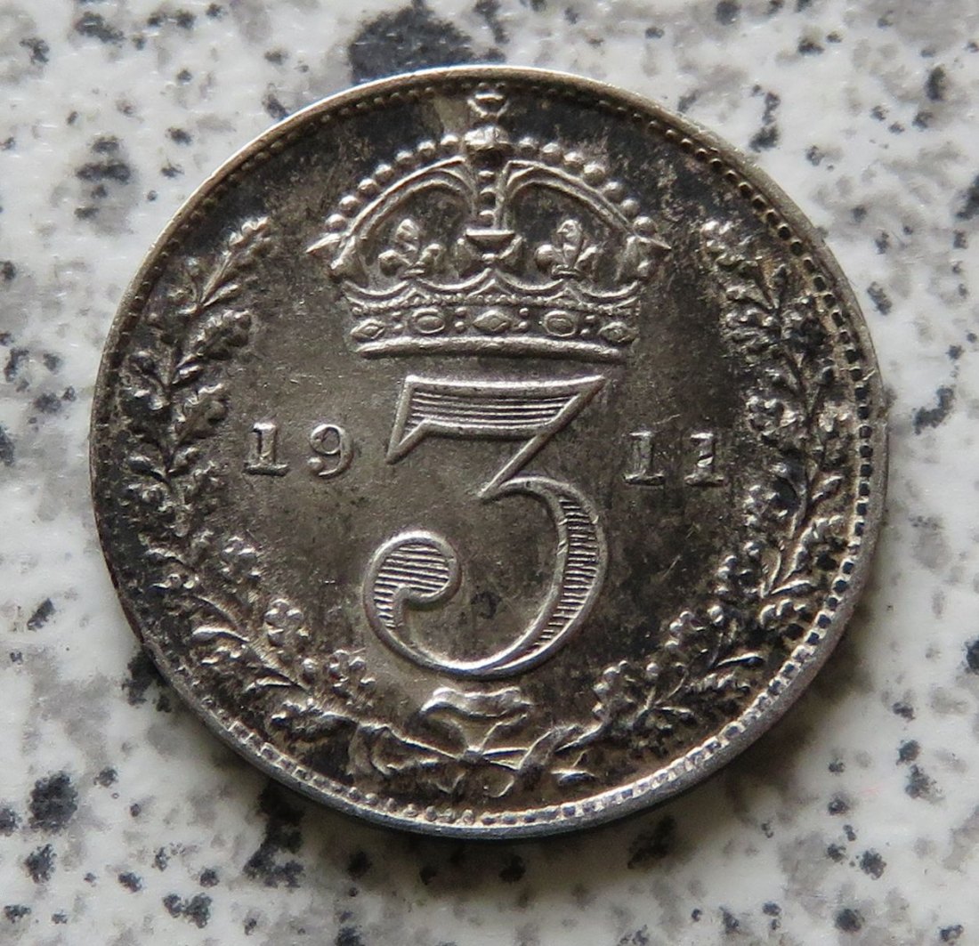  Großbritannien 3 Pence 1911, Erhaltung   