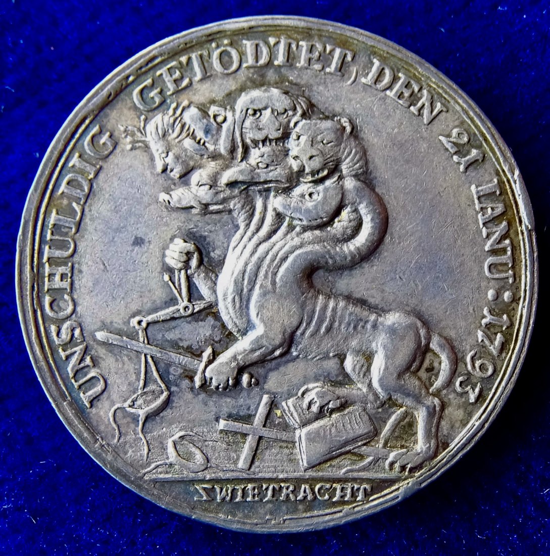  Berlin Medaille 1793 von Friedrich Wilhelm Loos a. d. die Exekution Ludwigs XVI in Paris   