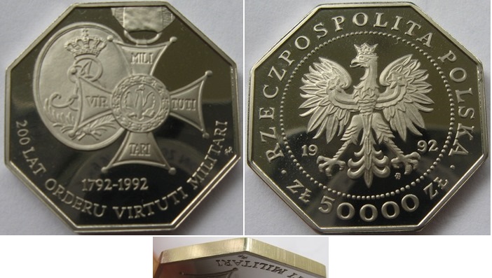  1992, Polen, 50 000 Zlotych, Gedenkausgabe: Orden der militärischen Tapferkeit, PP   