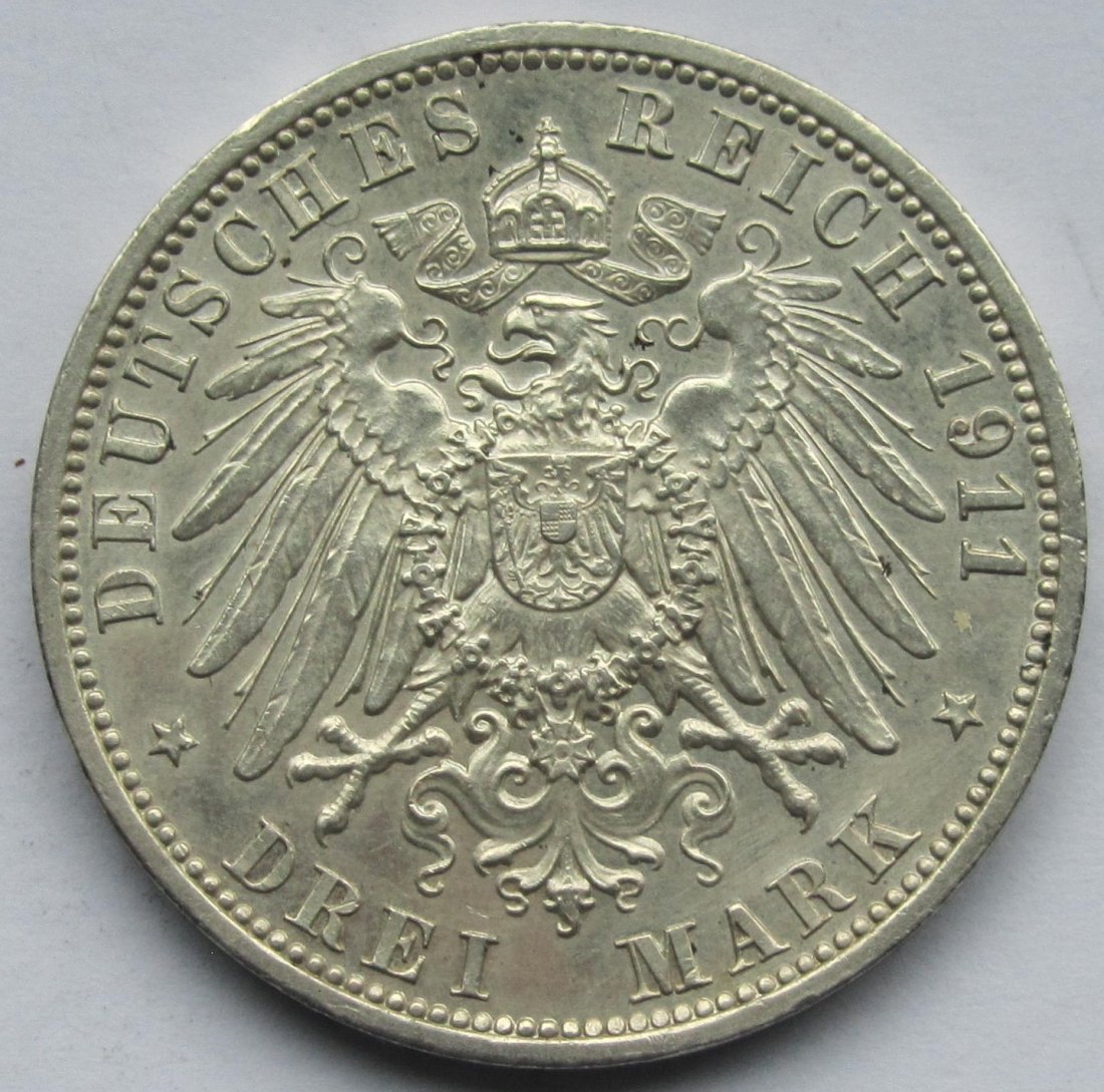  Kaiserreich: Schaumburg-Lippe, 3 Mark Georg auf den Tod (Jaeger 166), 1911   