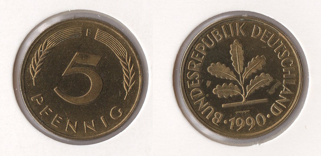  BRD 5 Pfennig 1990 -F- vz   