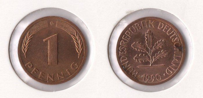  BRD 1 Pfennig 1990 -G- ss-vz   