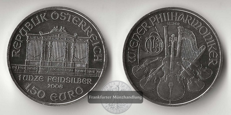  Österreich   1,5 Euro  2008 Wiener Philharmoniker   FM-Frankfurt    Feinsilber: 31,1g   