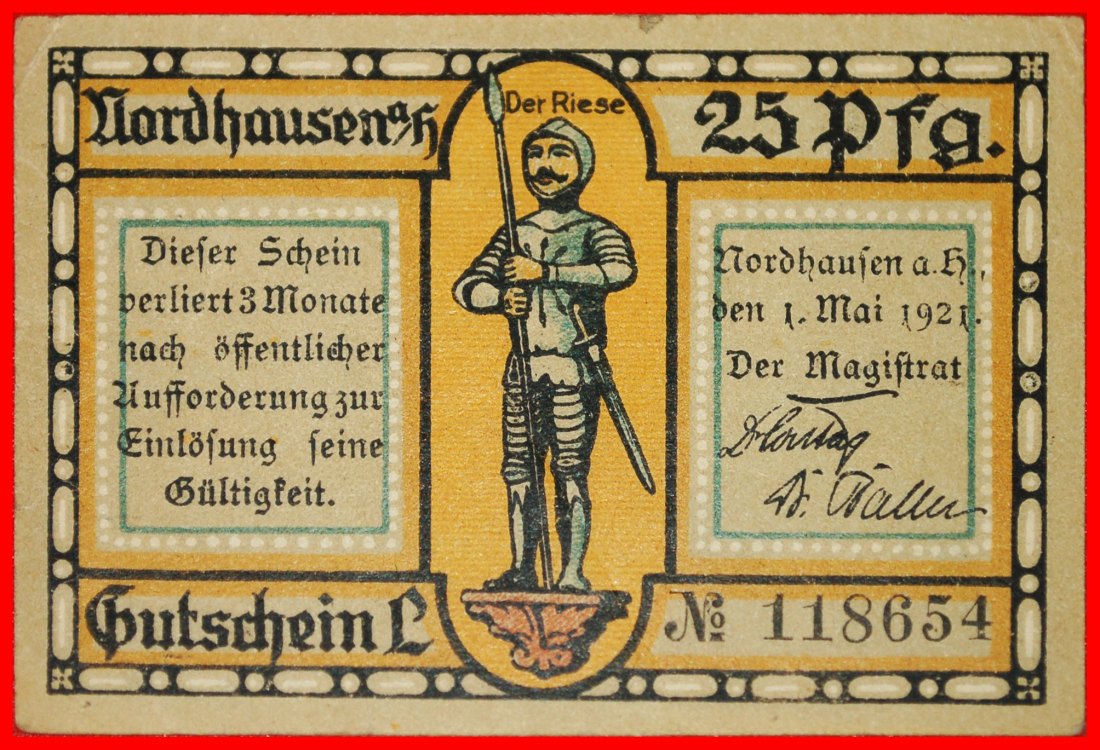  * SACHSEN: DEUTSCHLAND NORDHAUSEN ★ 25 PFENNIG 1921 VZGL KNACKIG RITTER! ★OHNE VORBEHALT!   