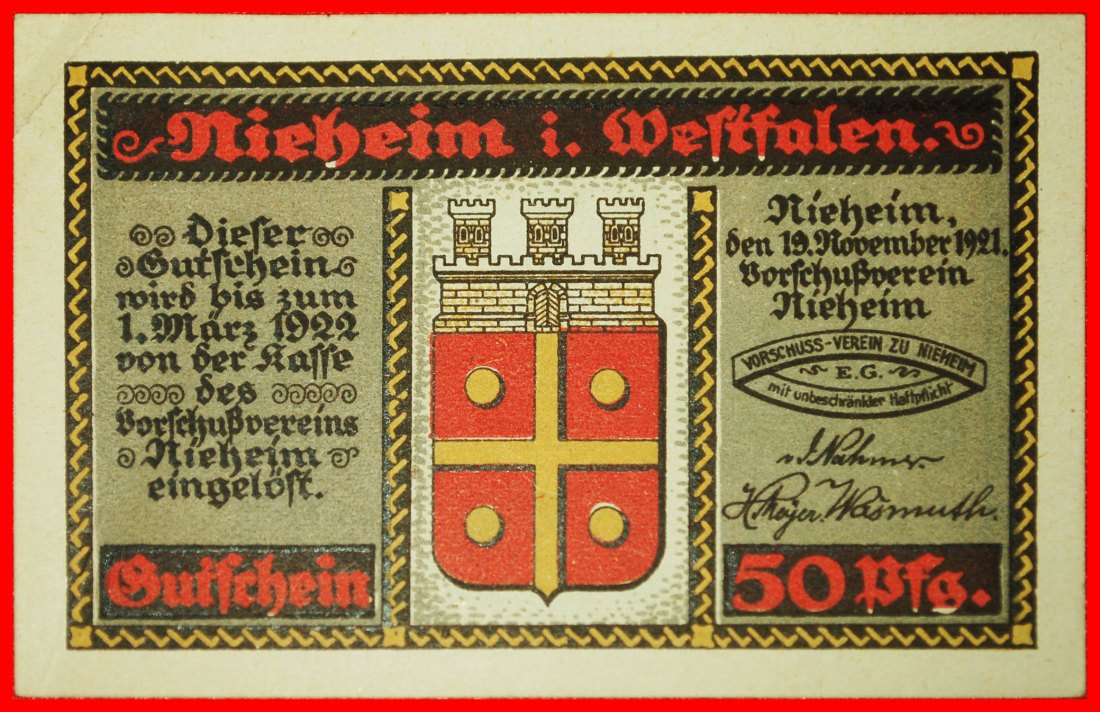  * WESTPHALIA: GERMANY NIEHEIM ★ 50 PFENNIGS 1921 CRISP WEBER (1813-1894)!★LOW START ★ NO RESERVE!   