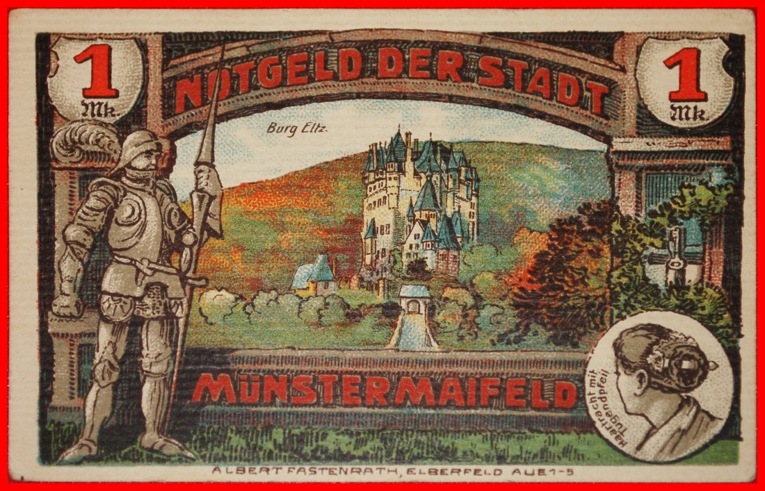  * RHINE: GERMANY MUENSTERMAIFELD ★ 1 MARK 1921 CRISP ELBERFELD!★LOW START ★ NO RESERVE!   