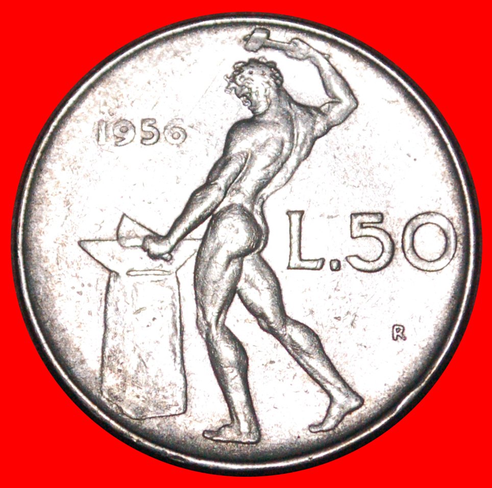  * NACKTER VULKAN (1954-1989): ITALIEN ★ 50 LIRE 1956R!★OHNE VORBEHALT!   