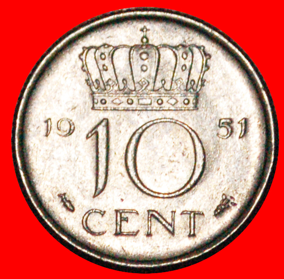  * PORTRAIT RIGHT (1950-1980): NETHERLANDS★ 10 CENTS 1951! JULIANA(1948-1980)★LOW START ★ NO RESERVE!   