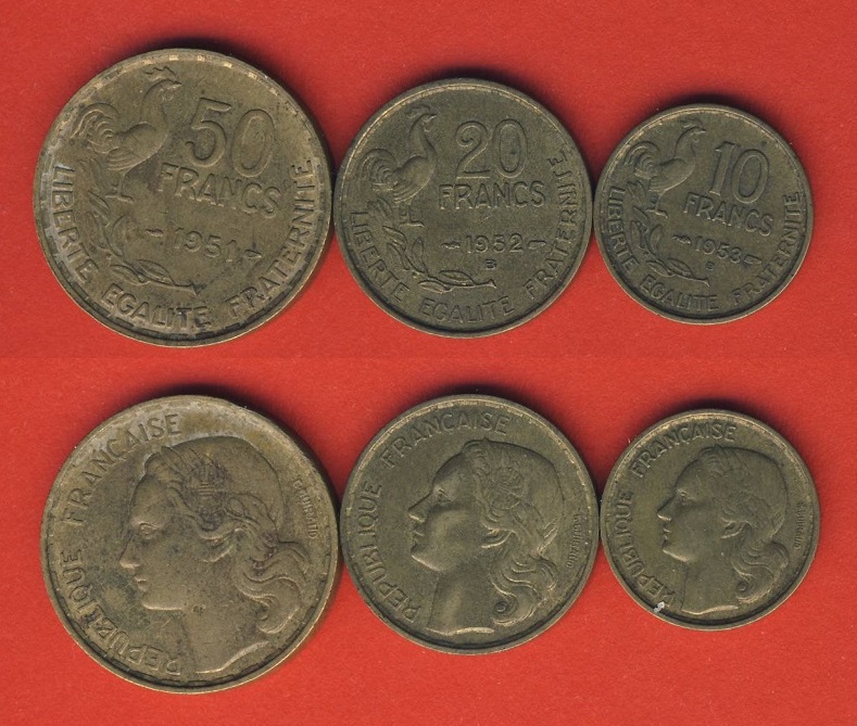  Frankreich 50 Francs 1951, 20 Francs 1952 B + 10 Franc 1953 B (Lot 7)   
