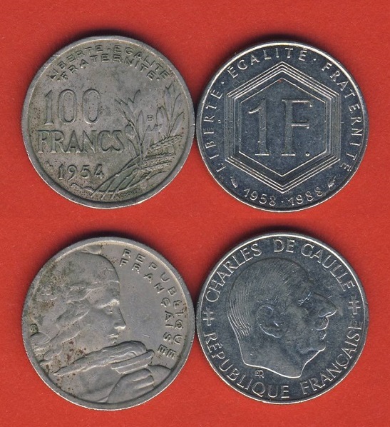  Frankreich 100 Francs 1954, 1 Franc Charles DE Gaulle mit Mz.M   (Lot 10)   