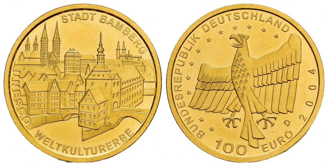 PEUS 9680 BRD 15,55 g Feingold. Stadt Bamberg OHNE Etui + Zertifikat 100 Euro GOLD 2004 D München Stempelglanz