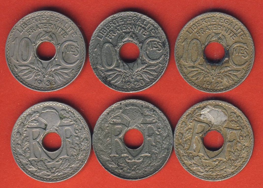  Frankreich 10 Centimes 1920, 10 Centimes 1921, 10 Centimes 1936  (Lot 24)   