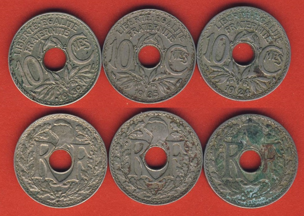  Frankreich 10 Centimes 1924, 10 Centimes 1935, 10 Centimes 1939  (Lot 45)   