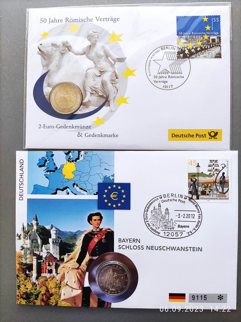  Deutschland 2 Euro Numisbrief römische Verträge 2007 und Schloss Neuschwanstein 2012   