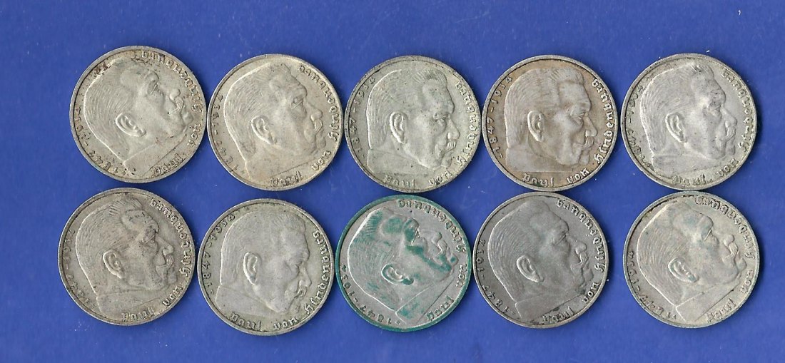  10x 2 Mark Hindenburg  Goldankauf Golden Gate Frank Maurer Koblenz X878   