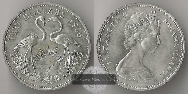  Bahamas  2  Dollar  1966  FM-Frankfurt  Feinsilber: 27,57g   
