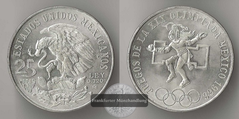  Mexiko, 25 Pesos 1968  Sommer Olympiade - Mexico City   FM-Frankfurt  Feinsilber: 16,2g   