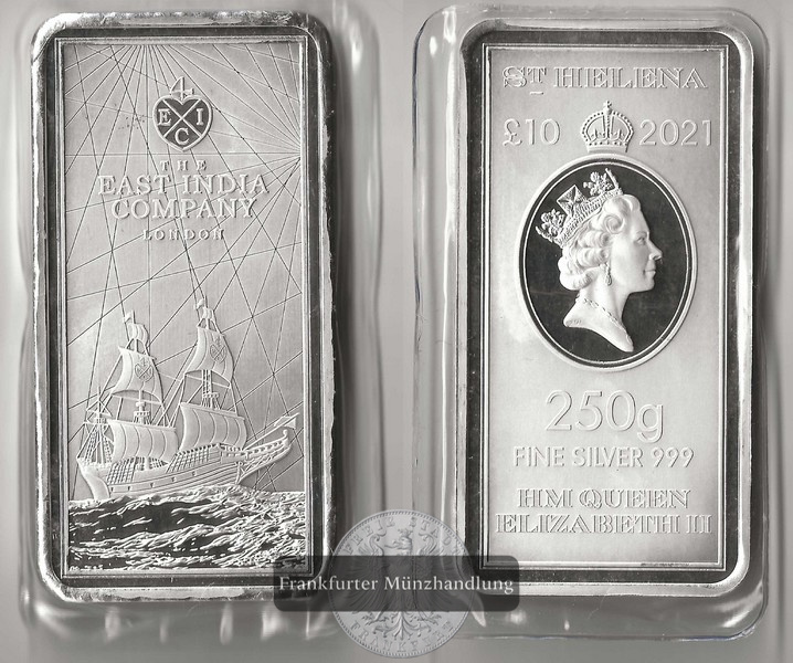  Saint Helena, East India Company 10 Pounds/250g Barren 2021 FM-Frankfurt  Feingewicht: 250g   