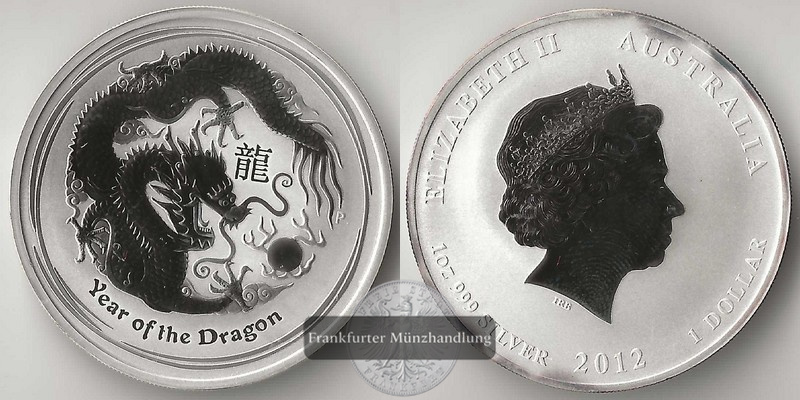  Australien  1 Dollar Jahr des Drachen 2012  FM-Frankfurt  Feingewicht: 31,1g   