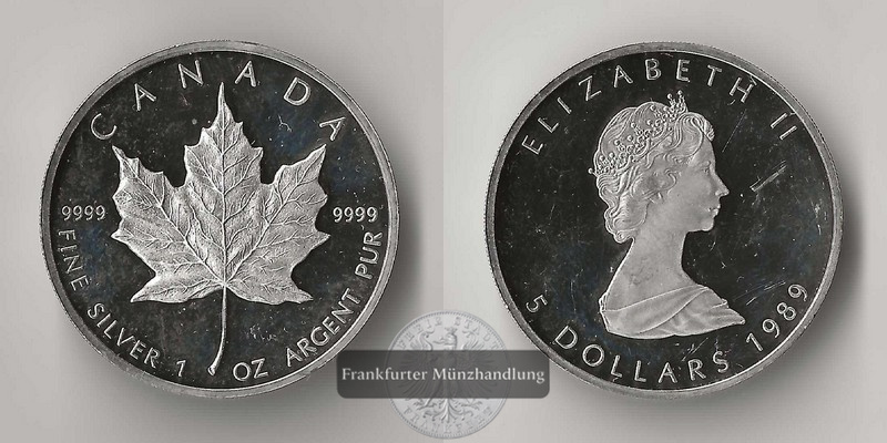  Kanada  5 Dollar  1989   Maple Leaf   FM-Frankfurt   Feinsilber: 31,1g   