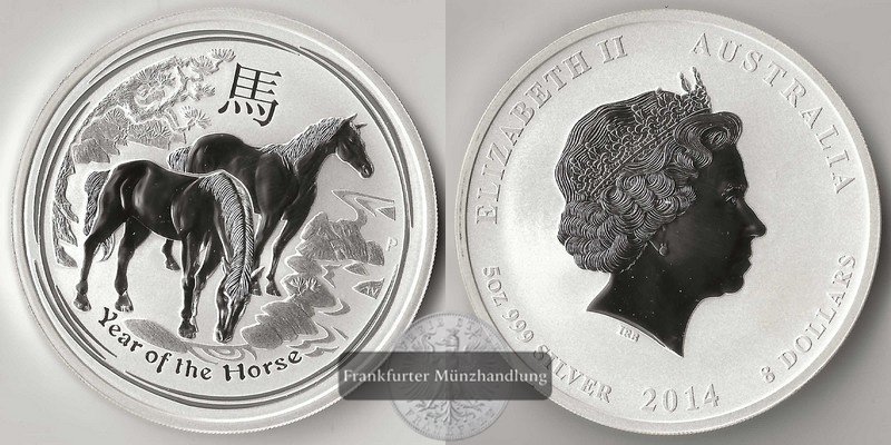  Australien  8 Dollar 2014  Lunar II Pferd  FM-Frankfurt  Feingewicht: 155,5g   