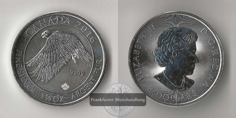  Kanada, 8 Dollar  Gerfalke 2016  FM-Frankfurt  Feingewicht: 46,65g   
