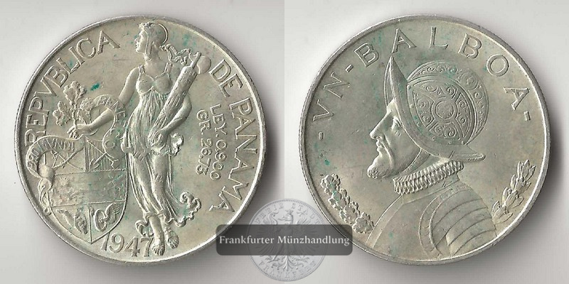  Panama  1 Balboa  1947  Vasco Nunez de Balboa    FM-Frankfurt  Feinsilber: 24,06g   