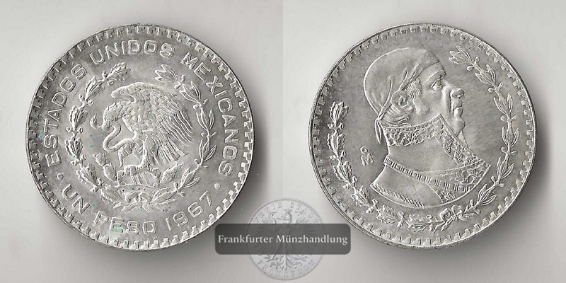  Mexiko  1 Peso  1967  FM-Frankfurt  Feingewicht: 1,6g   