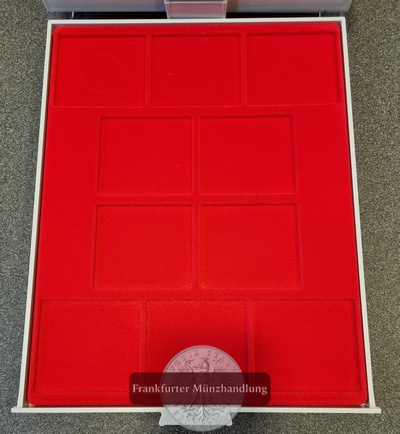  Fünf Münz-Schubladen für insg. 58 Münzen (rote Einlage), gebraucht FM-Frankfurt   