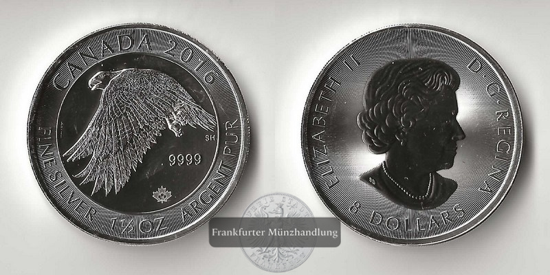  Kanada, 8 Dollar  Gerfalke 2016  FM-Frankfurt  Feingewicht: 46,65g   