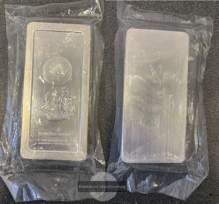  Cook Islands  Silberbarren  100 Dollar 2008 / 100 oz Feingewicht: 3.110,35 g FM-Frankfurt   