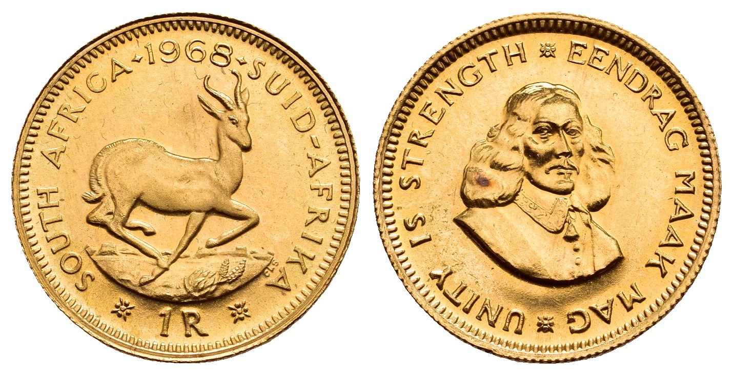 PEUS 9691 Südafrika 3,66 g Feingold 1 Rand GOLD 1968 Kl. Kratzer, Vorzüglich