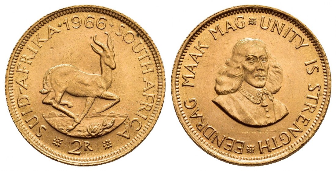 PEUS 9693 Südafrika 7,32 g Feingold 2 Rand GOLD 1966 Kl. Kratzer, Vorzüglich +