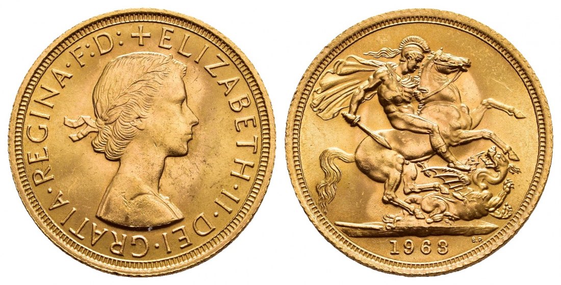 PEUS 9695 Grossbritannien 7,32 g Feingold. Elizabeth II. (1952 - 2022) Sovereign GOLD 1963 Vorzüglich / Stempelglanz