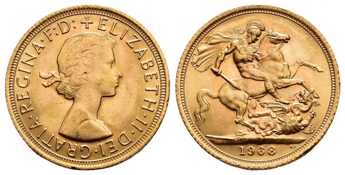 PEUS 9697 Grossbritannien 7,32 g Feingold. Elizabeth II. (1952 - 2022) Sovereign GOLD 1968 Vorzüglich / Stempelglanz