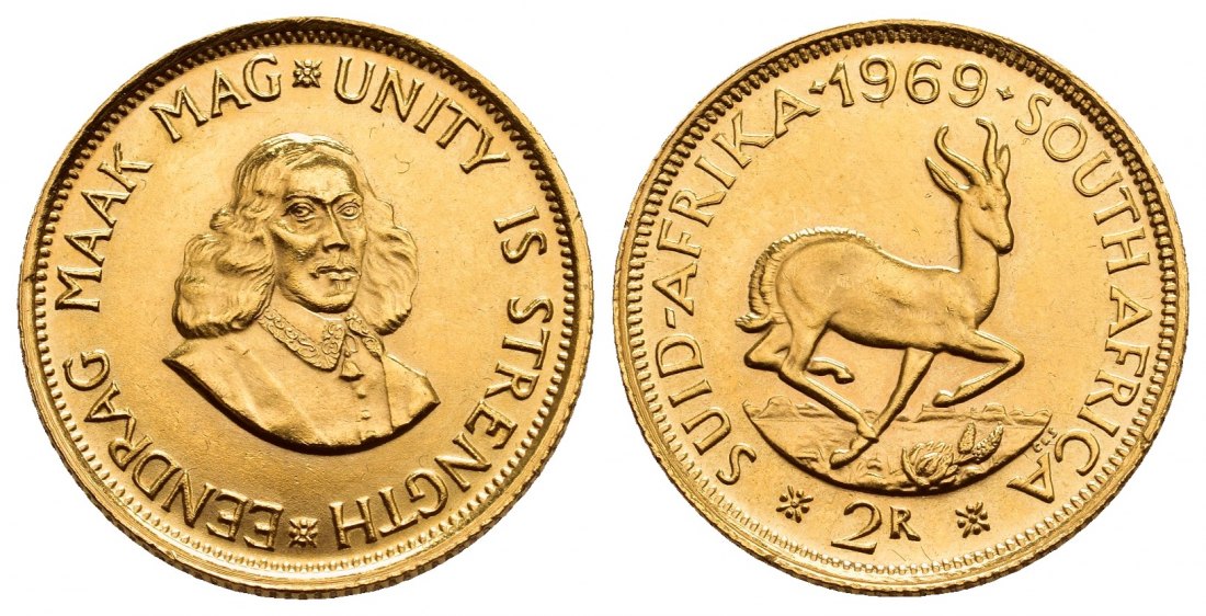 PEUS 9698 Südafrika 7,32 g Feingold 2 Rand GOLD 1969 Fast Stempelglanz