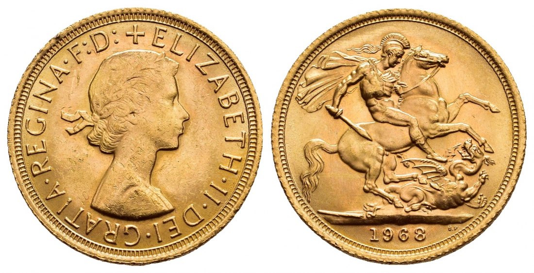 PEUS 9699 Grossbritannien 7,32 g Feingold. Elizabeth II. (1952 - 2022) Sovereign GOLD 1968 Kl. Kratzer, Vorzüglich +