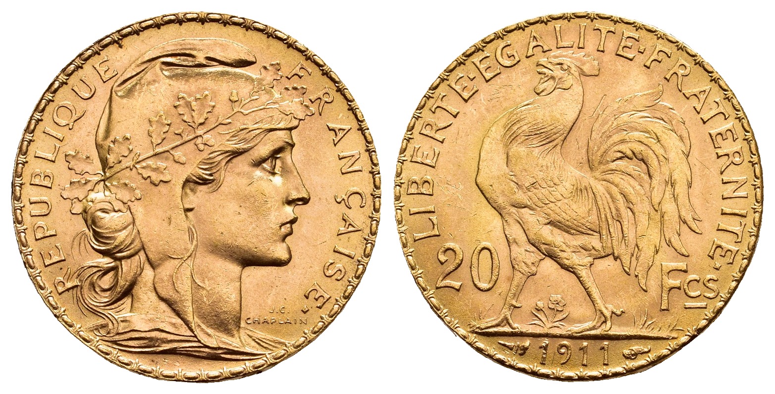 PEUS 9703 Frankreich 5,81 g Feingold. Marianne 20 Francs GOLD 1911 Kl. Kratzer, Vorzüglich / Stempelglanz