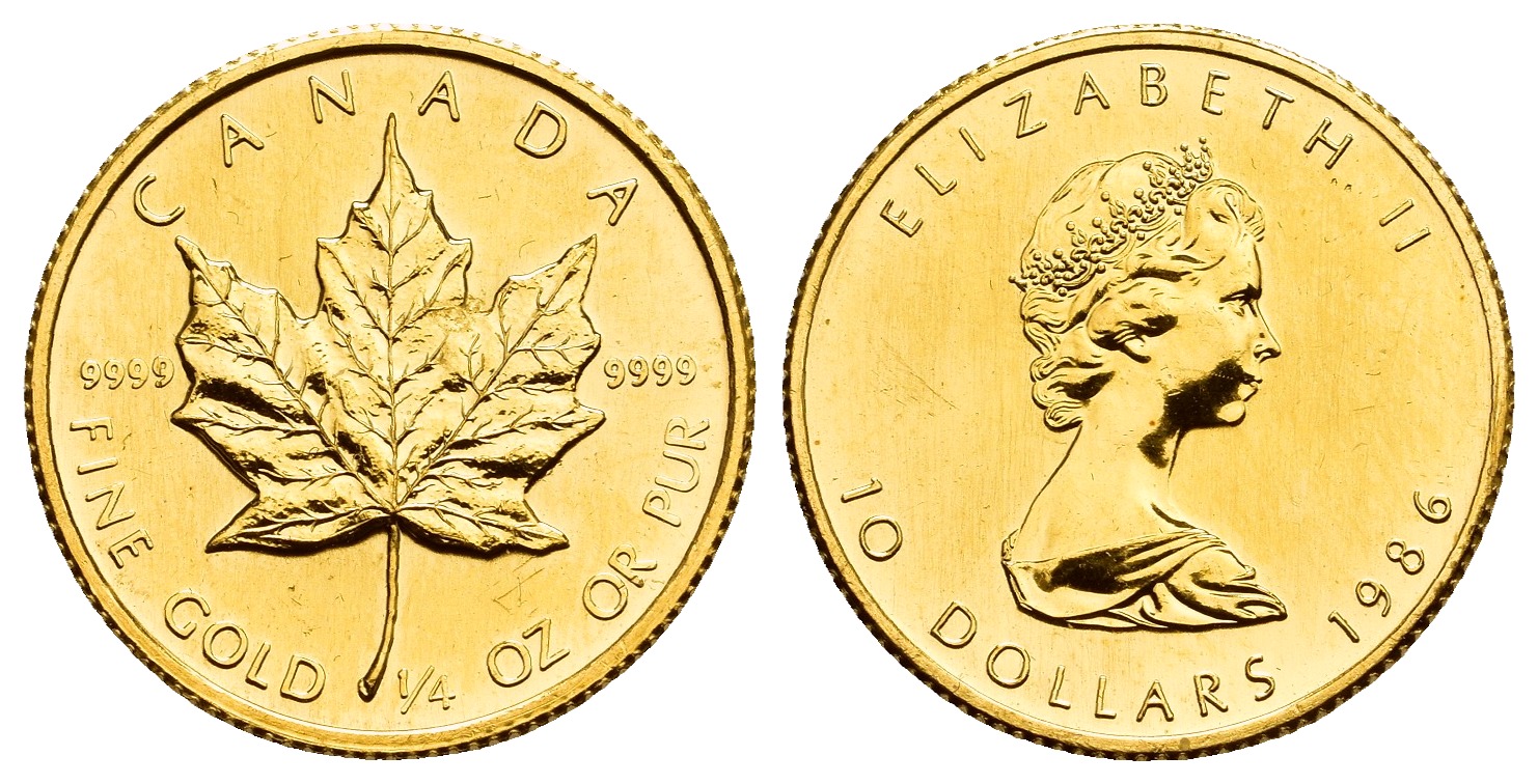 PEUS 9704 Kanada 7,78 g Feingold. Maple Leaf 10 Dollars GOLD 1/4 Unze 1986 Almost Uncirculated