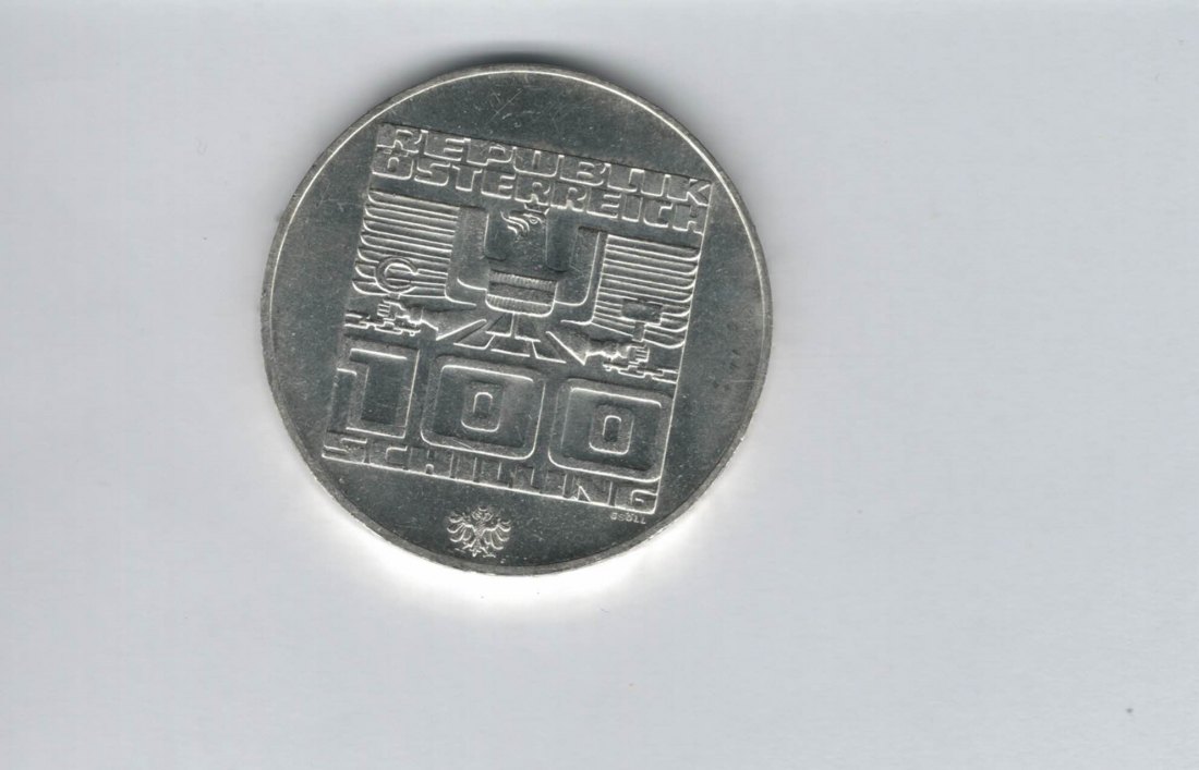  100 Schilling 1976 Winterolympiade Innsbruck Abfahrtsläufer Hall 15,36 Fein Ag Österreich (01914/8)   