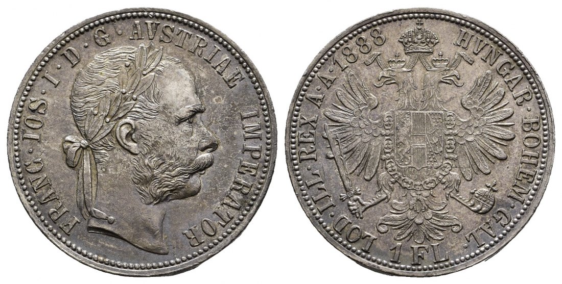 PEUS 9711 Österreich 11,1 g Feinsilber. Franz Joseph I. (1848 - 1916) Florin 1888 Fast Stempelglanz