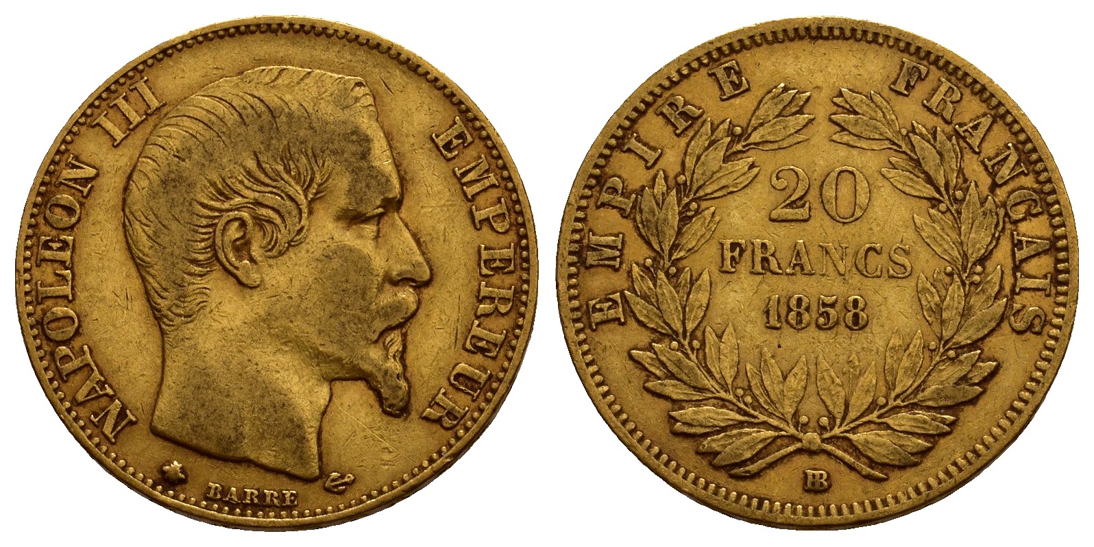 PEUS 9747 Frankreich 5,81 g Feingold. Napoleon III. (1852-1870) 20 Francs GOLD 1858 BB Straßbur Sehr schön