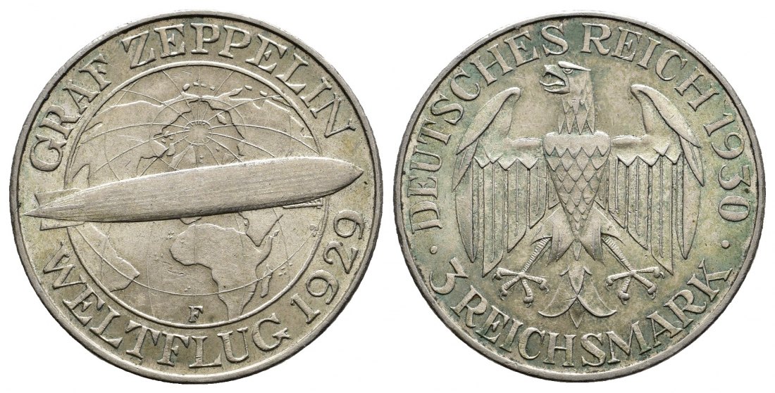 PEUS 9716 Weimarer Republik Weltflug Graf Zeppelin 1929 3 Mark 1930 F Sehr schön
