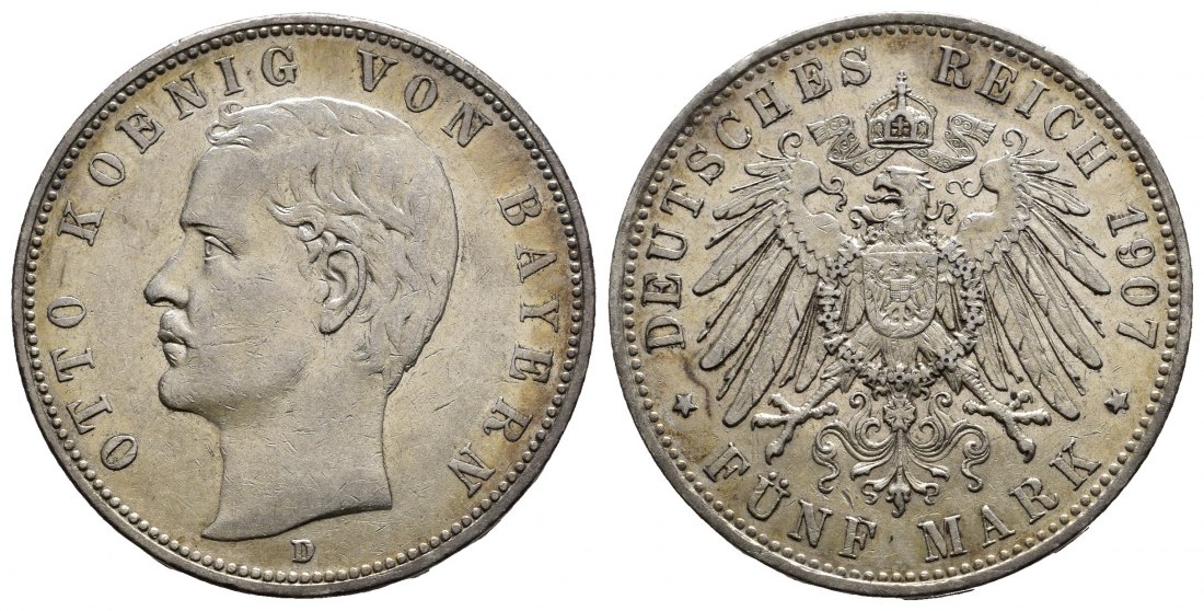 PEUS 9718 Kaiserreich - Bayern Otto (1886 - 1913) 5 Mark 1907 D Sehr schön