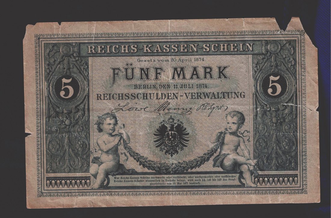  Deutsches Reich 5 Mark 1874 Banknote Reichs-Kassen-Schein   