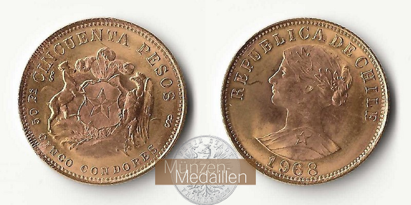 Chile MM-Frankfurt Feingold: 9,15g 50 Pesos 1968 