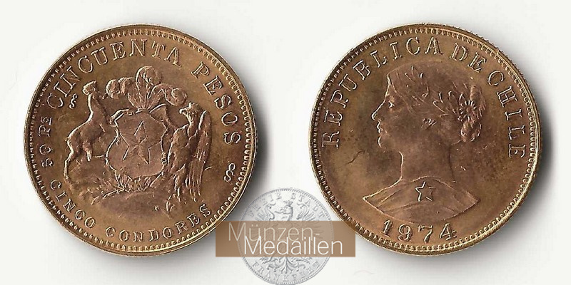 Chile MM-Frankfurt Feingold: 9,15g 50 Pesos 1974 