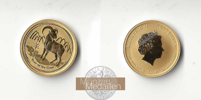 Australien 25 Dollar MM-Frankfurt Feingold: 7,78g Jahr der Ziege Lunar II 2015 